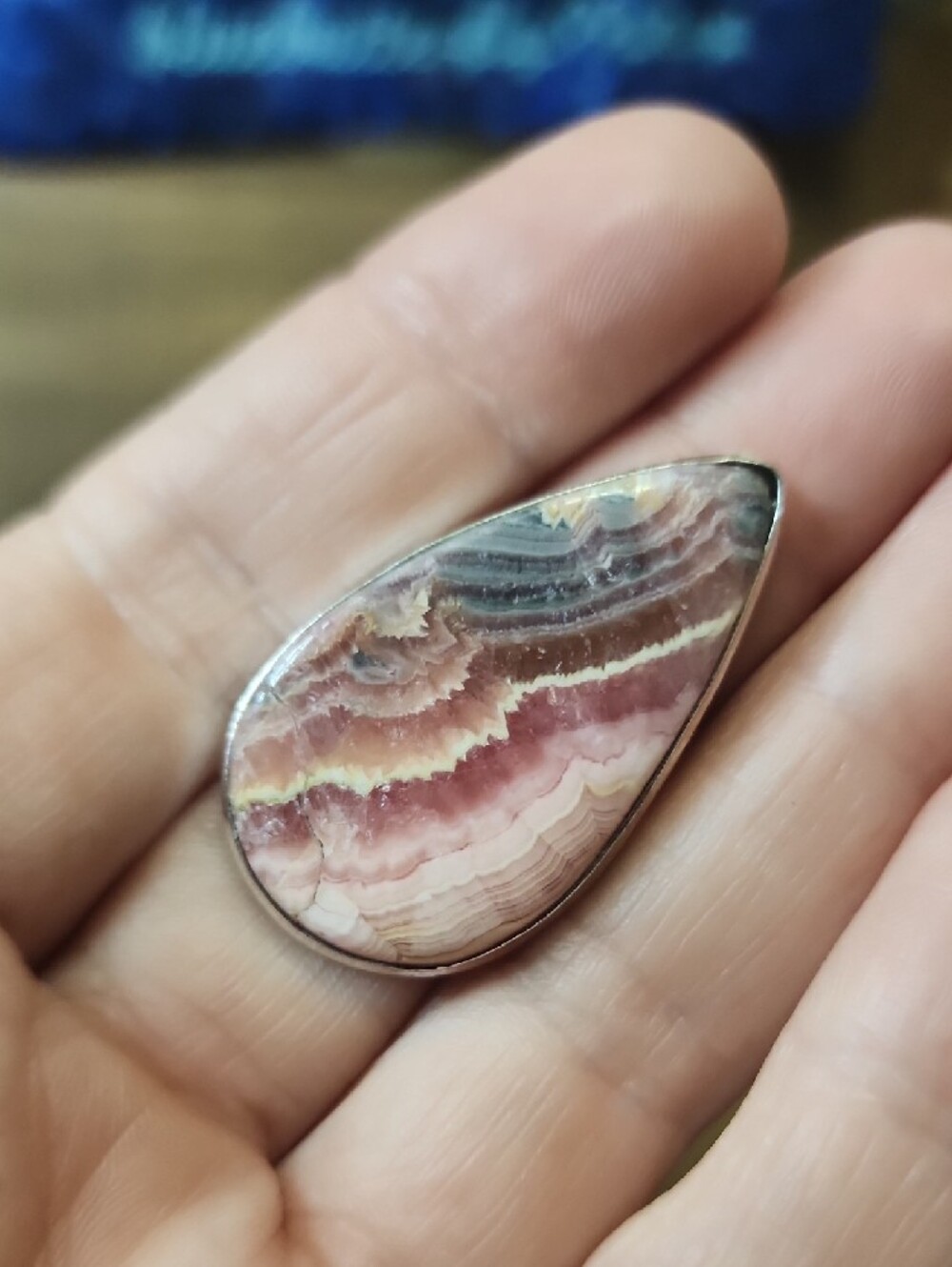 Teardrop Pink Rhodochrosite Statement Ring - - Picture 5 of 5